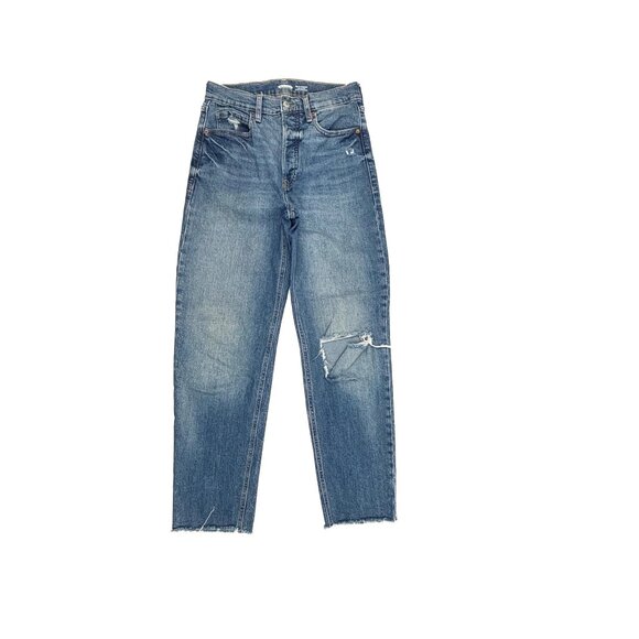 Old Navy Sky Hi Straight Button Fly Distressed Raw hem Women's size 4 Blue Jeans - Picture 1 of 4